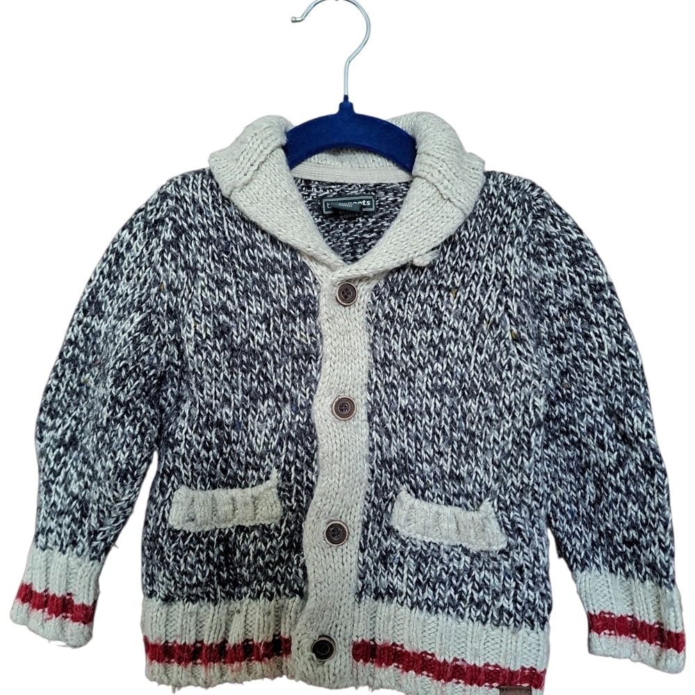 3/25$ Baby Roots - Cozy Knit Kids Toddler Cardigan - Gray & Cream Red - 18-24 M
